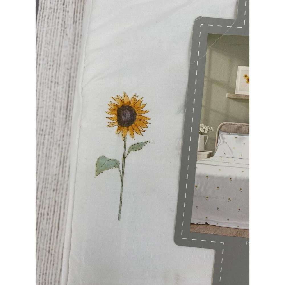 Sophie Allport Sheet Set QUEEN Sunflowers White Floral 100% Cotton 200TC Percale